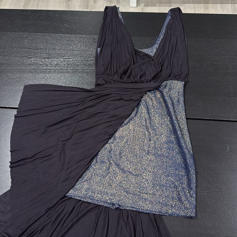 Free People Eleanor Blue and Black Asymmetrical Draped Mini Dress - XS - Picture 5 of 14